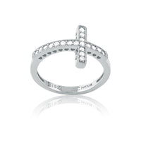 Sterling Silver CZ Sideways Cross Ring - W-9647 ,