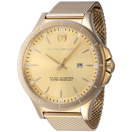 Technomarine Men's Watch - MoonSun Quartz Gold Tone Dial Mesh Bracelet | TM-822009 ,