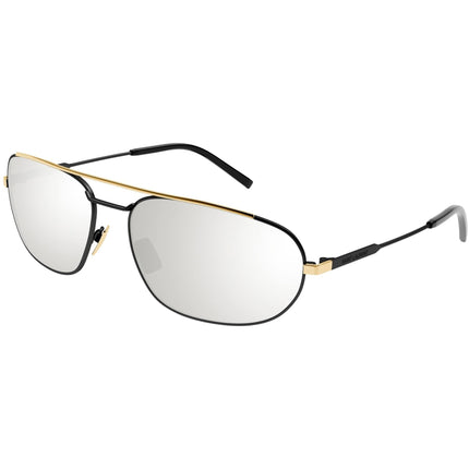 Saint Laurent Men's Sunglasses - Black Metal Oval Shape Frame Silver Lens | SL561 003 ,