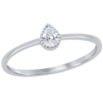 Classic Women's Silver Pear-Shaped White CZ Ring - W-2748 ,