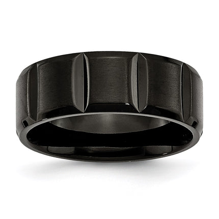 Titanium Grooved Black IP-plated 8mm Brushed and Polished Band | TB356 ,