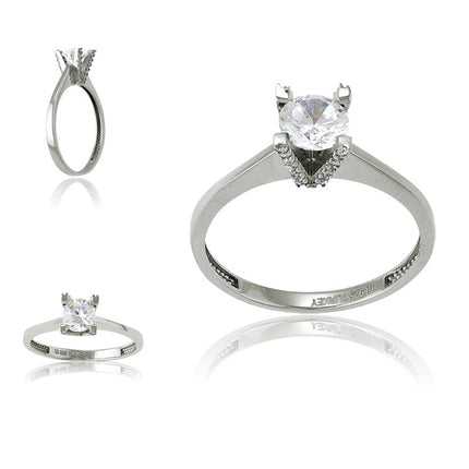 Sterling Silver Small CZ 'V' Setting with Large CZ Ring - W-9565 ,