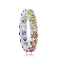 Sterling Silver Rainbow CZ Eternity Band Ring - W-2116 ,