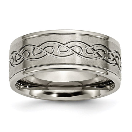 Titanium 9mm Scroll Design Brushed and Polished Band | TB307 ,