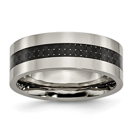 Titanium Polished w/Black Carbon Fiber Inlay Flat 8mm Band | TB177 ,