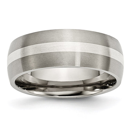 Titanium Sterling Silver Inlay 8mm Brushed Band | TB211 ,