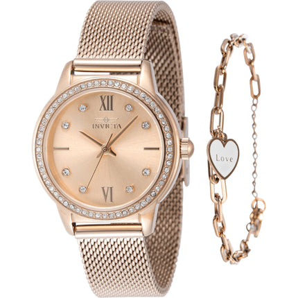 Invicta Women's Watch - Angel Quartz Rose Gold Brass Dial Steel Mesh Bracelet | 48254 ,