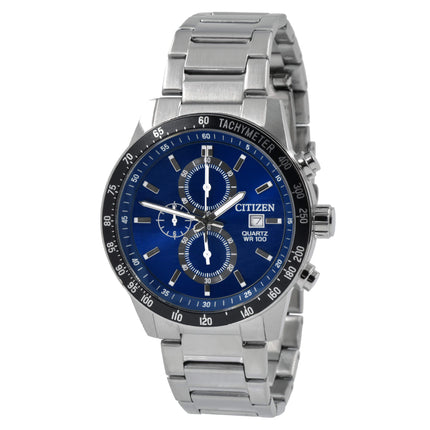 Citizen Men's Quartz Watch - Chronograph Black Bezel Blue Dial Bracelet | AN3600-59L ,
