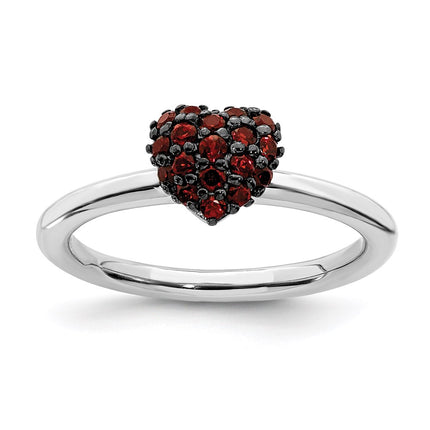 Sterling Silver Garnet Stackable Expressions Heart Ring | QSK1826 ,