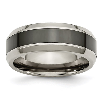 Titanium Base w/Polished Black Ceramic Center Beveled 8mm Band | TB382 ,