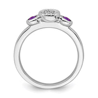 Sterling Silver Stackable Expressions Dbl Round Amethyst & Dia. Ring | QSK521 ,