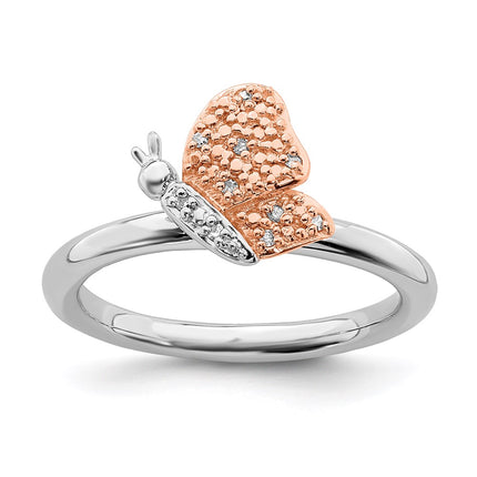 Sterling Silver/Rose Gold-plated Stackable Expressions Diam. Butterfly Ring | QSK1865 ,