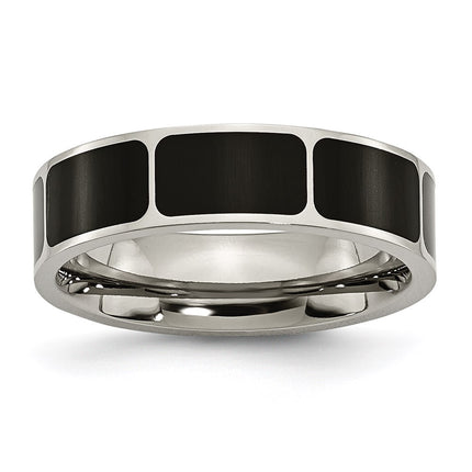 Titanium Black Enamel Flat 6mm Polished Band | TB205 ,