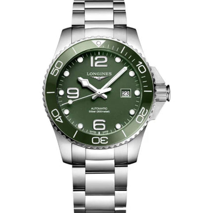 Longines Men's Watch - HydroConquest Automatic Green Dial Silver Bracelet | L37824066 ,