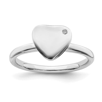 Sterling Silver Stackable Expressions Rhodium-plated Heart Diamond Ring | QSK1602 ,