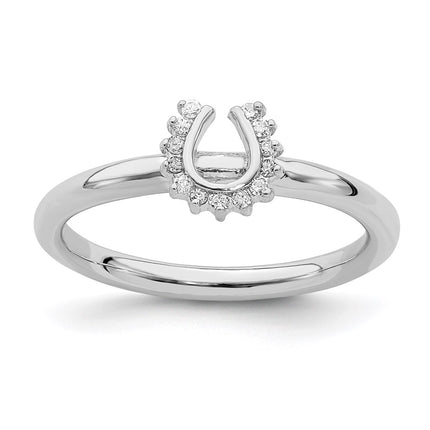 Sterling Silver Stackable Expressions Rhodium Dia. Horseshoe Ring | QSK1981 ,