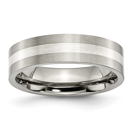 Titanium Sterling Silver Inlay Flat 6mm Brushed Band | TB206 ,