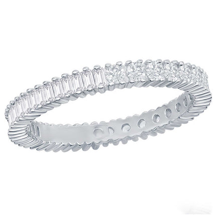 Classic Women's Round and Baguette CZ Band Ring - W-2673 ,