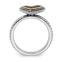 Sterling Silver & 14k Stackable Expressions Antiqued Heart Ring | QSK864 ,