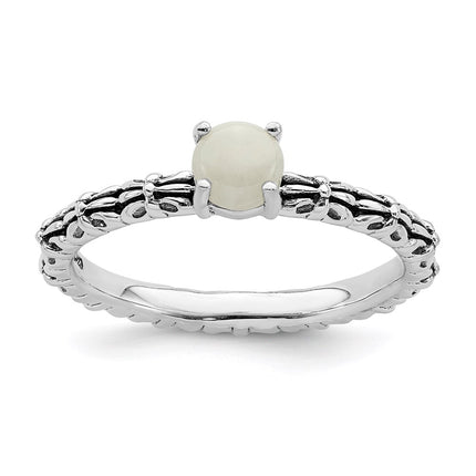 Sterling Silver Stackable Expressions Antiqued White Agate Ring | QSK624 ,