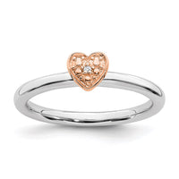 Sterling Silver/Rose Gold-plated Stackable Expressions Diamond Heart Ring | QSK1866 ,