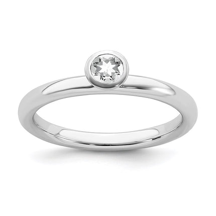 Sterling Silver Stackable Expressions High 4mm Round White Topaz Ring | QSK461 ,