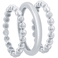 Classic Women's Silver Beaded and Plain 3PC Ring - W-2768 ,