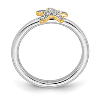 Sterling Silver w/ Gold-Plated Stackable Expressions Starfish Diamond Ring | QSK2162 ,