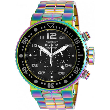 Invicta Men's Watch - Pro Diver Quartz Chrono Black Dial Iridescent Bracelet | 25078 ,