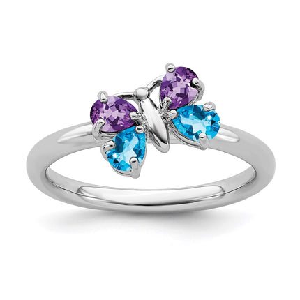 Sterling Silver Stackable Expressions Polished BT & AM Butterfly Ring | QSK606 ,