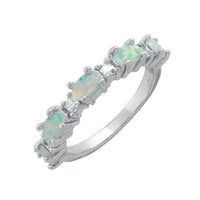 Sterling Silver Clear CZ & White Opal Ring - W-7673 ,