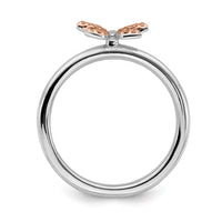 Sterling Silver & Rose Plated Stackable Expression Dia. Butterfly Ring | QSK1663 ,