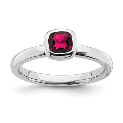 Sterling Silver Stackable Expressions Cushion Cut Created Ruby Ring | QSK452 ,