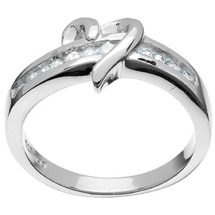 Classic Women's Center Heart Thin Line CZ Ring - W-8968 ,
