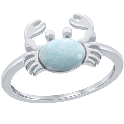 Sterling Silver Larimar Crab Ring, Size 9 ,