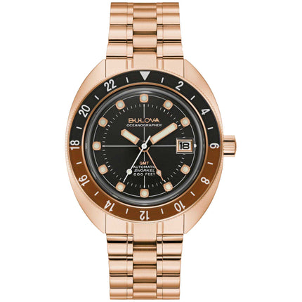 Bulova Men's Watch - Oceanographer Automatic Black Dial Rose Gold Bracelet | 97B215 ,