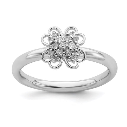 Sterling Silver Stackable Expressions Diamond Flower Ring | QSK1658 ,
