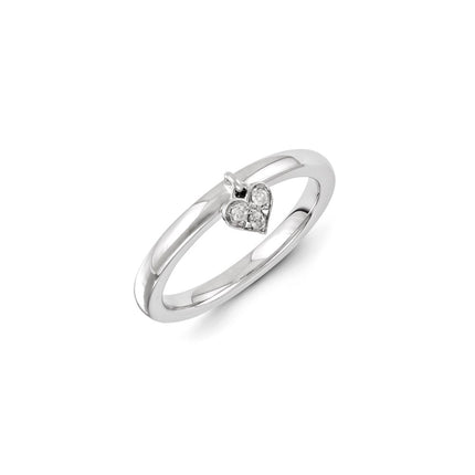 Sterling Silver Rhodium Plated Diamond Heart Dangle Stackable Ring | QSK1071 ,