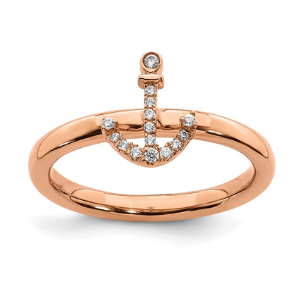 Sterling Silver Rose-tone Plated Stackable Expressions Anchor Diamond Ring | QSK2161 ,