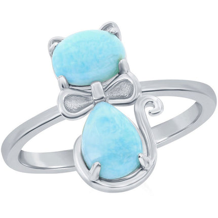 Women's Ring - Sterling Silver Larimar Cat, Size 9 | W-2811-9 ,