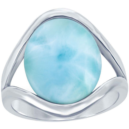 Sterling Silver Oval Larimar with Open Sides Ring, Size 9 ,