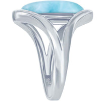 Sterling Silver Oval Larimar with Open Sides Ring, Size 9 ,