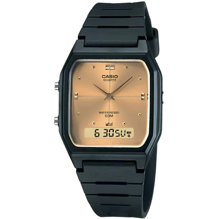 Casio Men's Ana-Digi Watch - Dual Time Brown Dial Black Resin Strap | AW48HE-9AVCB ,