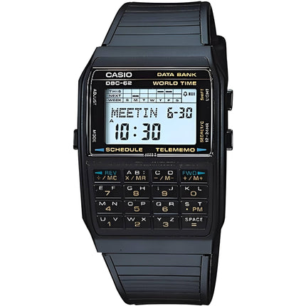 Casio Men's Digital Watch - Databank Grey Dial Black Resin Strap World Time DBC-62-1Z ,