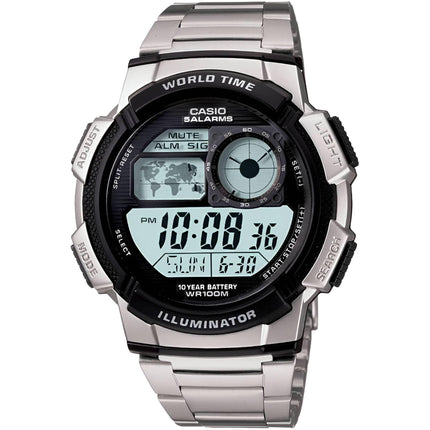 Casio Men's Digital Watch - Youth World Time Stainless Steel Bracelet | AE-1000WD-1A ,