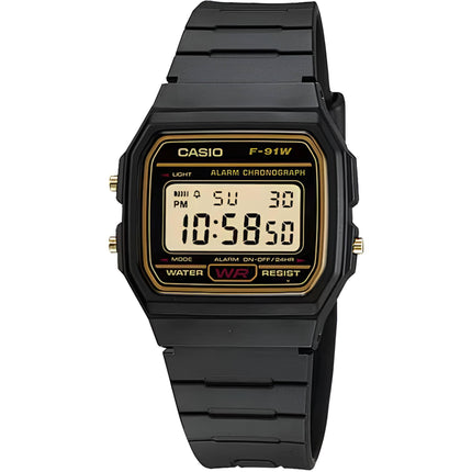Casio Men's Watch - Beige Digital Dial Black Resin Strap Chronograph | F-91WG-9 ,
