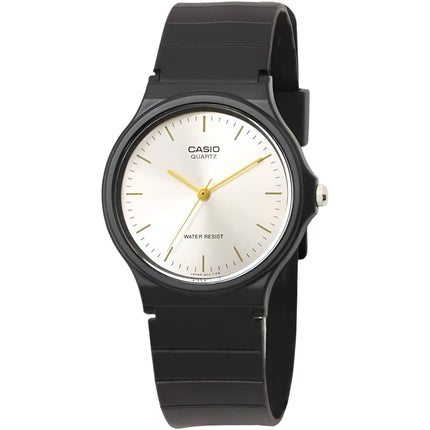Casio Men's Watch - Classic Quartz Silver Tone Dial Black Resin Strap | MQ24-7E2 ,