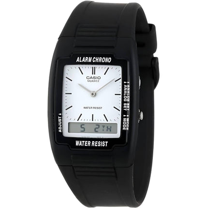 Casio Men's Watch - Dual Time White Analog-Digital Dial Black Resin Strap | AQ-47-7E ,