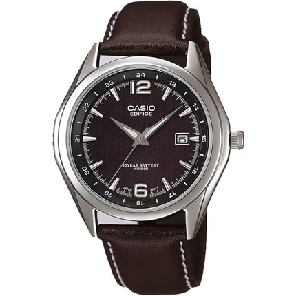 Casio Men's Watch - Edifice Brown Dial Genuine Leather Strap Quartz Date | EF-121L-1A ,
