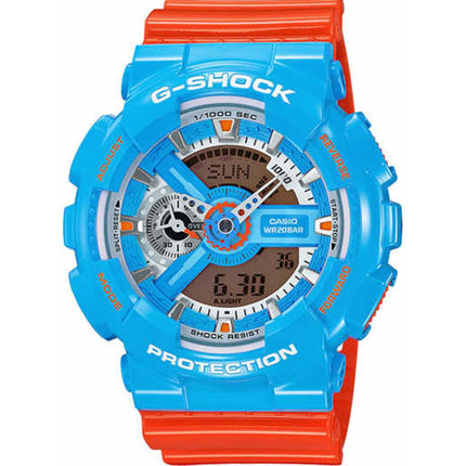Casio Men's Watch - G-Shock Alarm Blue Case Orange Resin Strap | GA-110NC-2ACR ,